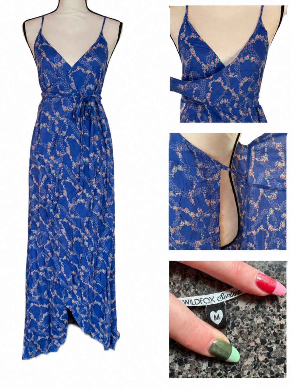 Wildfox Swim Blue Floral Wrap Maxi Dress Size M